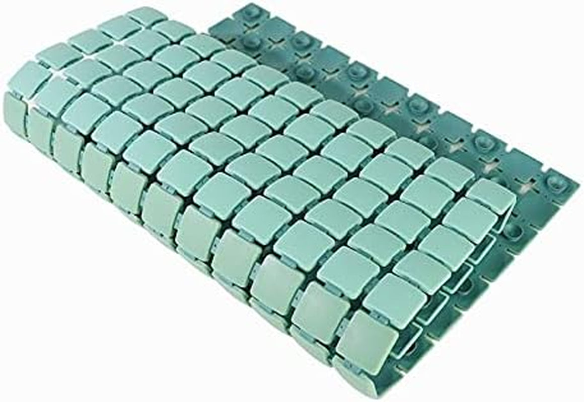 Stack of green building blocks on a white background

