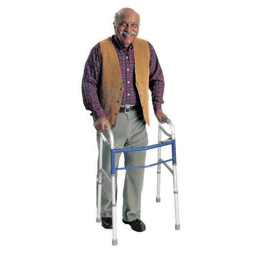 Man using a walker on a white background

