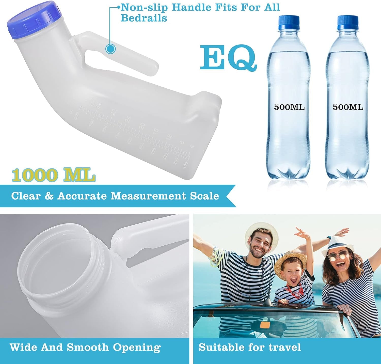 Product with features highlighted, including a measurement scale and suitability for travel.

