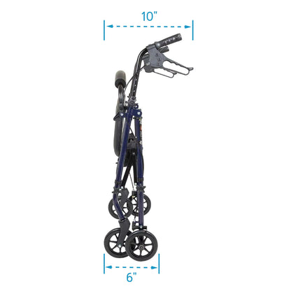 Steel Rollator Transport Walker with Padded Seat, 6" Wheels & Storage Pouch, 350 Lb Capacity