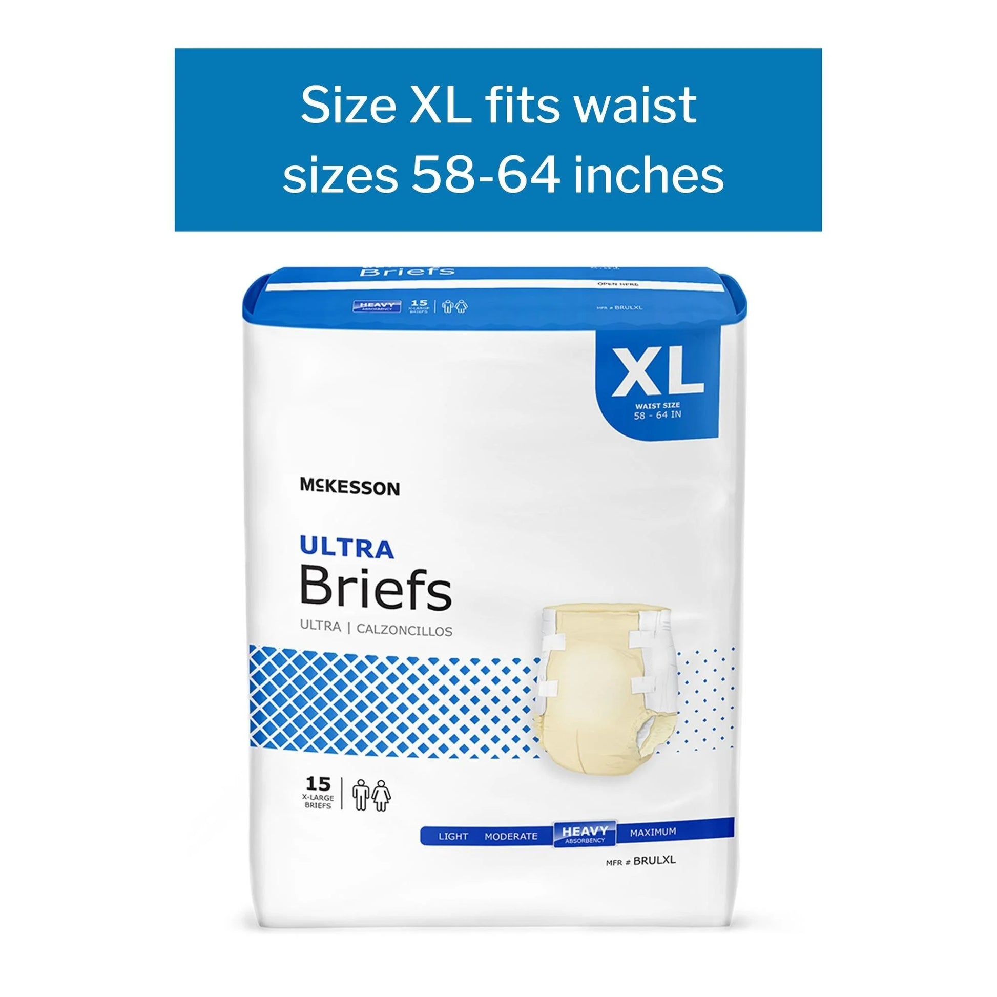 Package of McKesson Ultra Briefs with size XL label on a white background