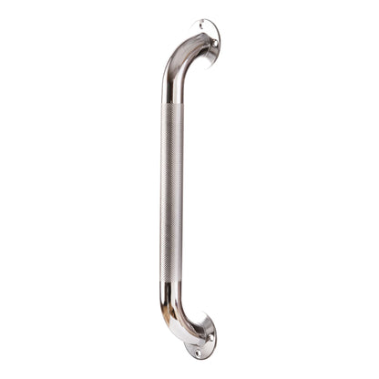 Metallic grab bar on a white background
