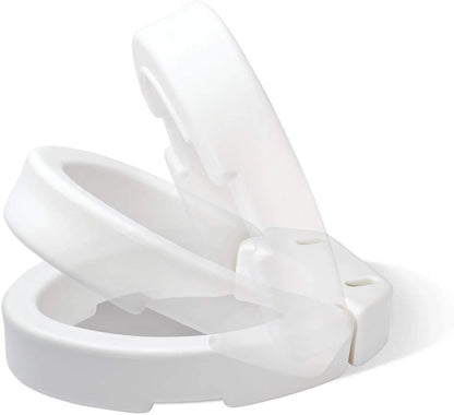 Side profile of Carex Elongated Toilet Seat showing contoured design and elevation for easier sit-to-stand transitions.