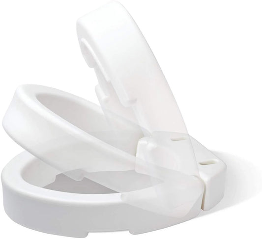 Side profile of Carex Elongated Toilet Seat showing contoured design and elevation for easier sit-to-stand transitions.