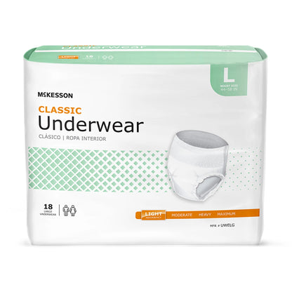 Classic Underwear, Incontinence, Light Absorbency, Large, 72 Ct