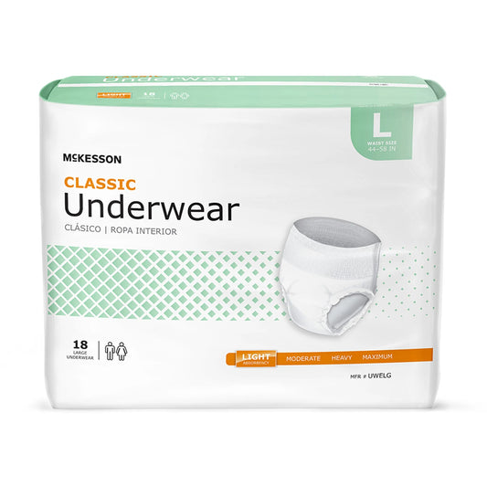 Classic Underwear, Incontinence, Light Absorbency, Large, 72 Ct