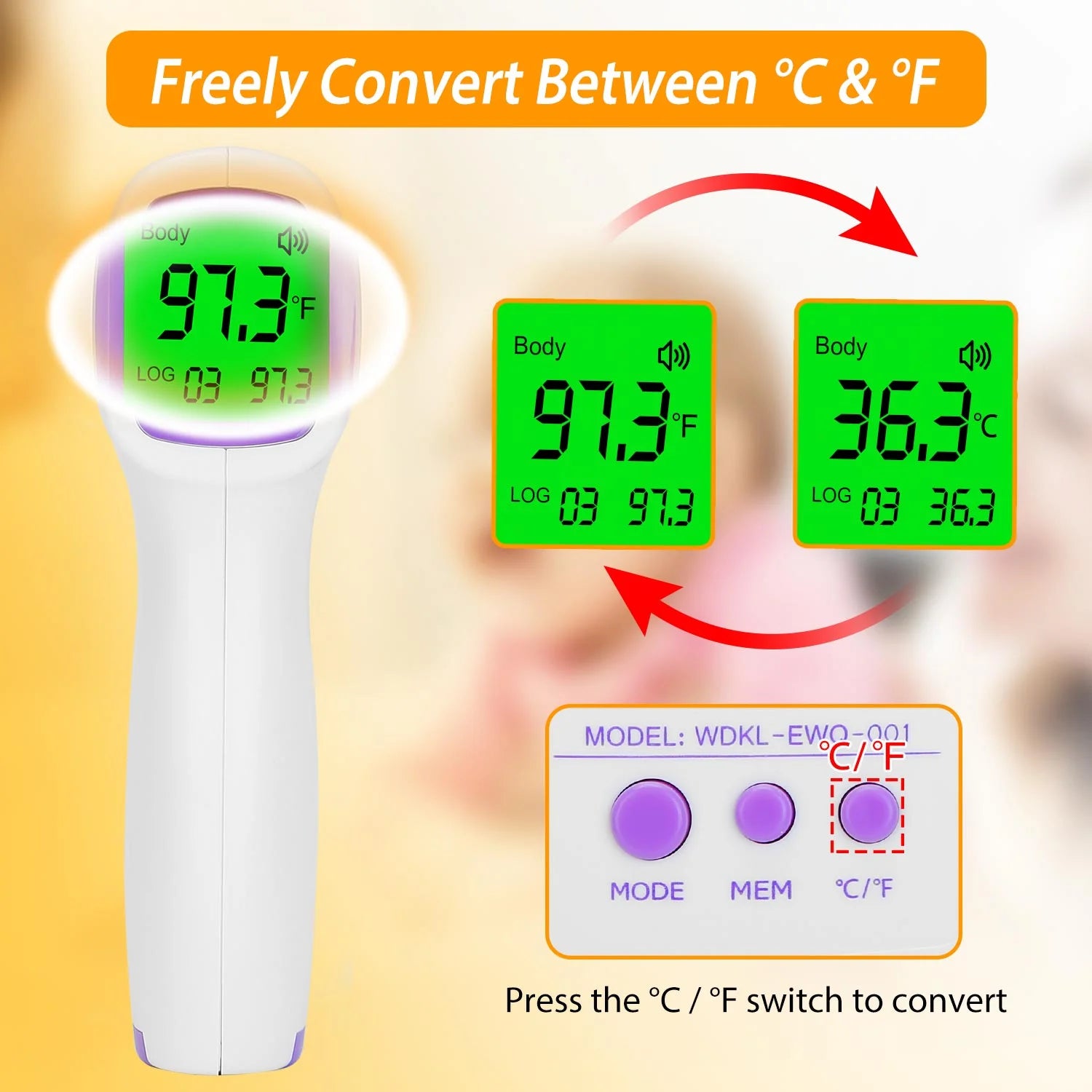 Forehead Digital Thermometer, Fast and Accurate Reading with Backlight LCD Screen, the Non-Contact Infrared Thermometer for Adults and Kids,Baby Thermometer for Fever