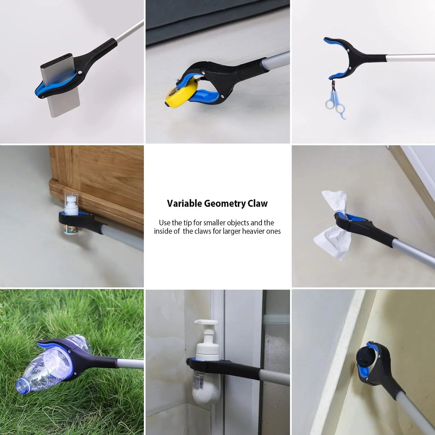 Multifunctional cleaning tool with various attachments in different settings.