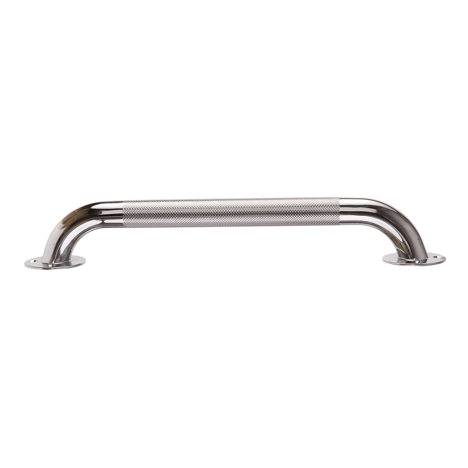 Metal grab bar with textured surface on a white background