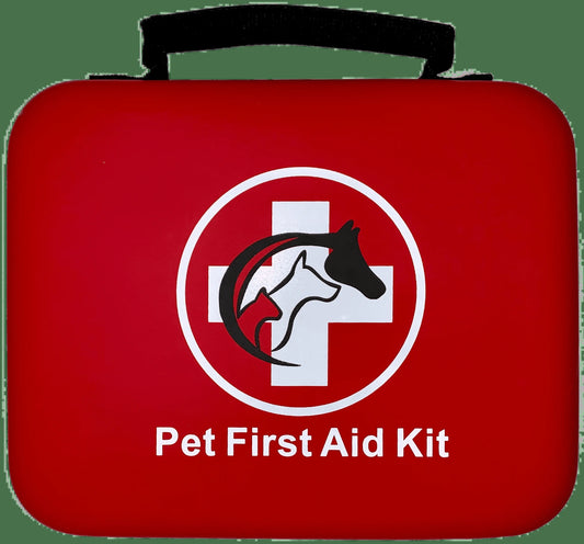 Red pet first aid kit with a horse icon on a transparent background
