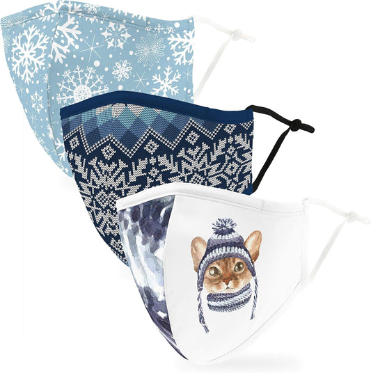 Four face masks with different designs on a white background

