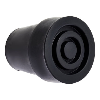 Black rubber cane tip on a white background

