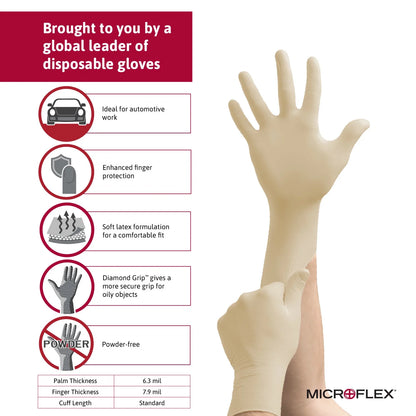 Disposable glove advertisement with features and Microflex branding