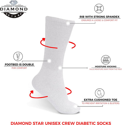 Diagram of Diamond Star diabetic socks with features labeled on a white background