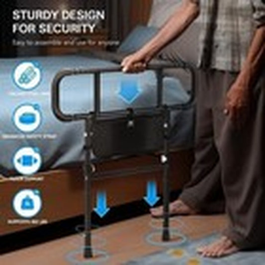 Person using a walker with text about its security features.

