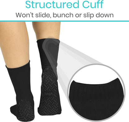 Black socks with a textured cuff, shown on a person's leg, with text indicating the feature 'Structured Cuff'.