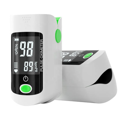 Pulse oximeter with digital display on a white background

