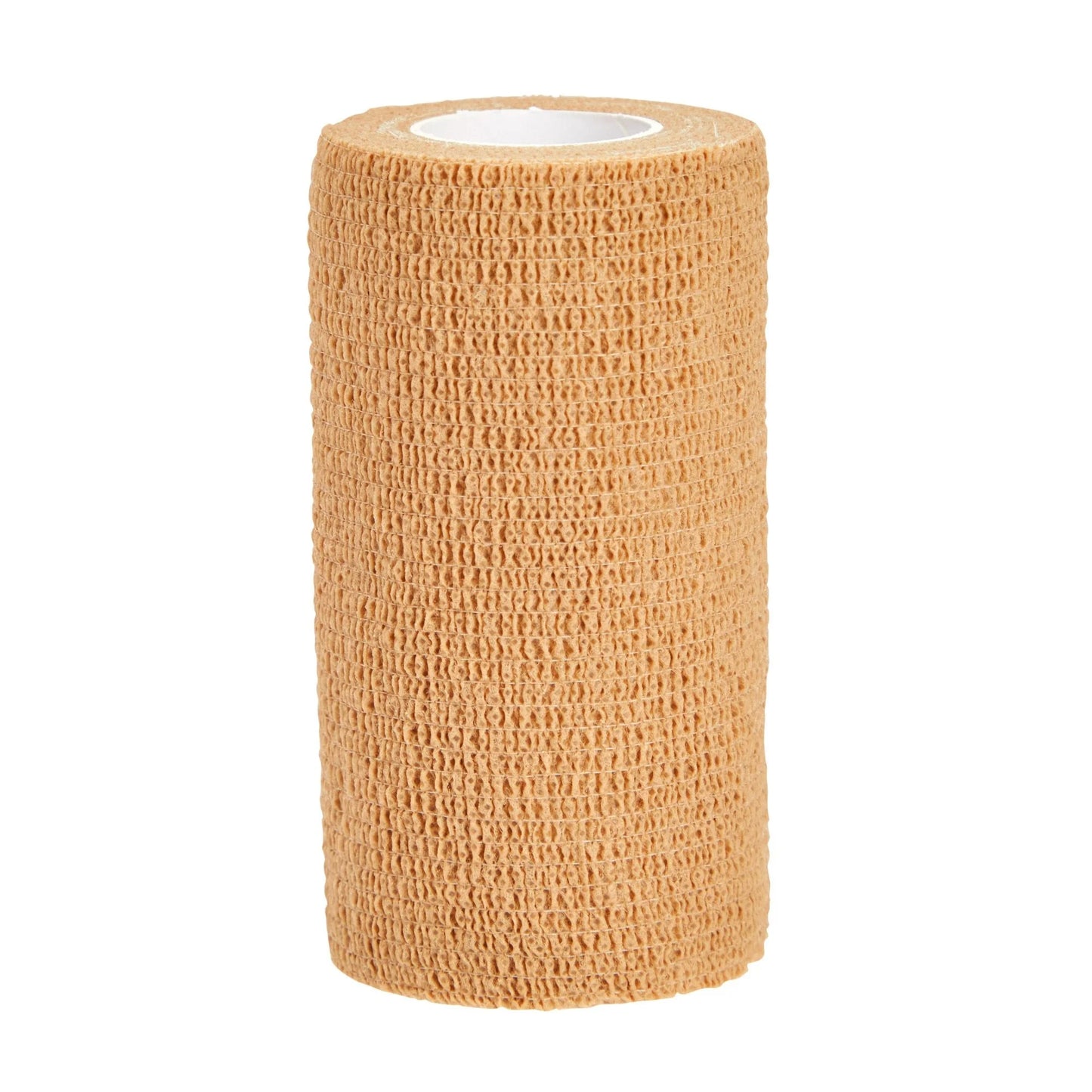 Roll of beige elastic bandage on a white background

