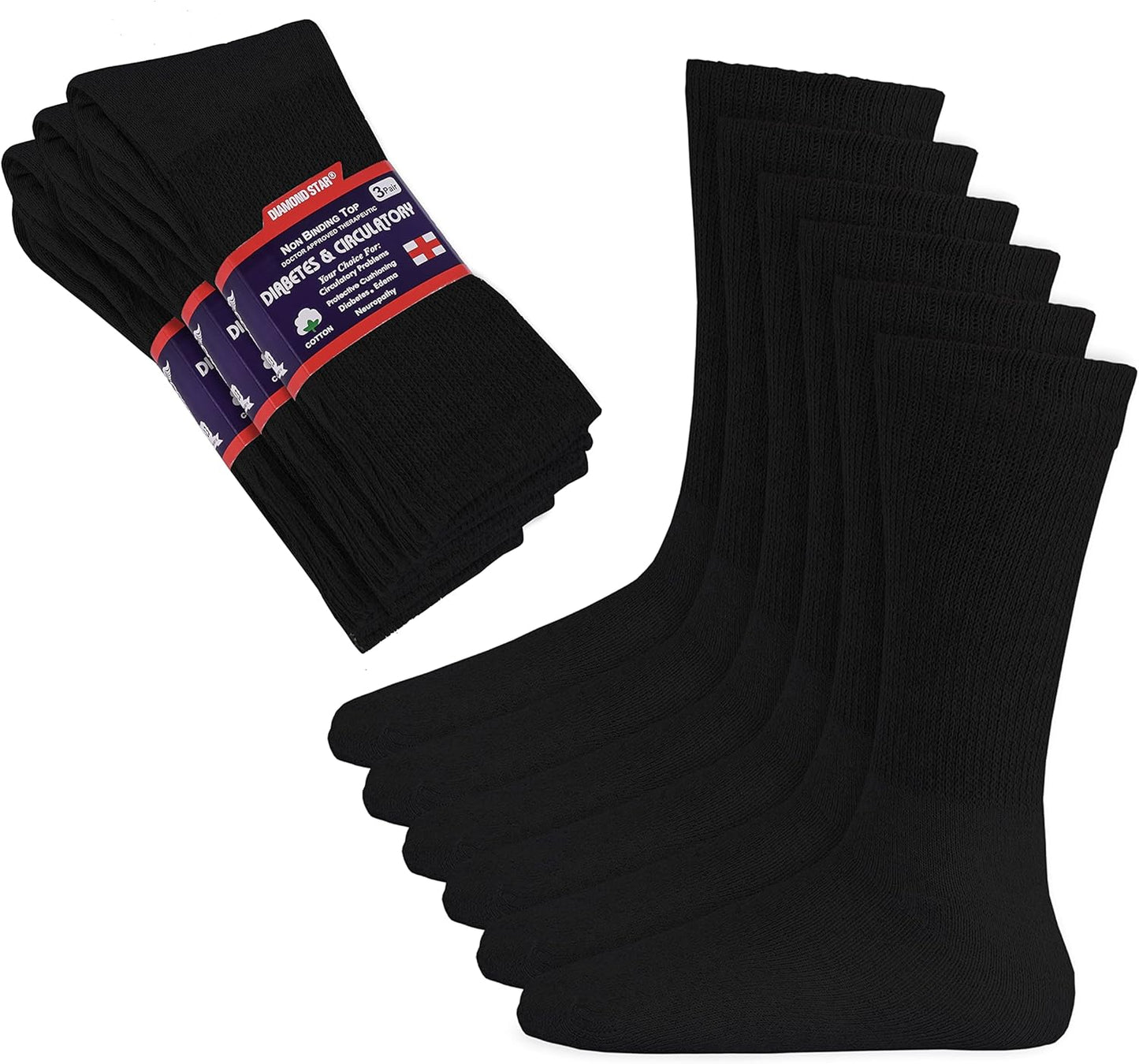 Pack of black socks with a brand label on a white background