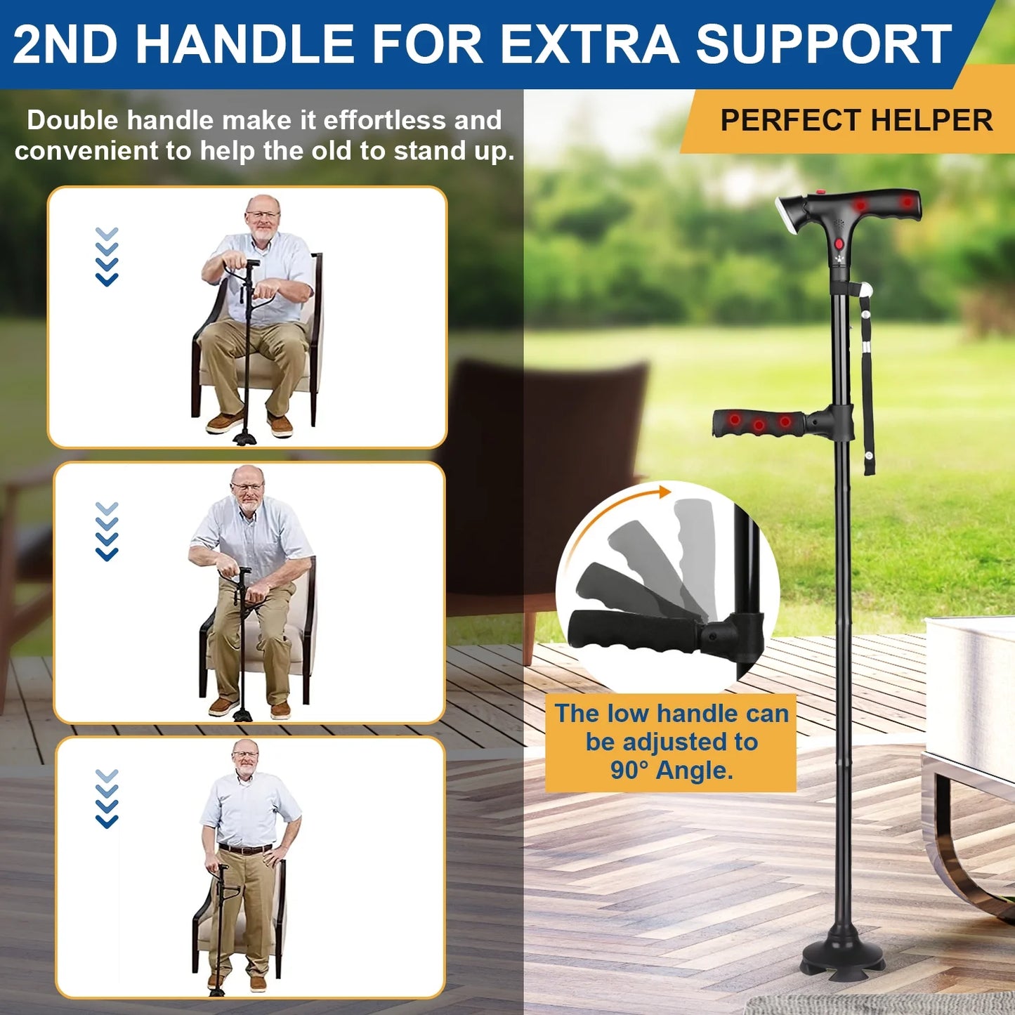 Walking Canes for Men and Women, Foldable, Adjustable, Aluminum Canes with LED Flashlight, Fall Alarm, Free Standing Cane, Pivot Tip, Heavy Duty Walking Sticks for Seniors & Adults