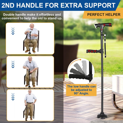 Walking Canes for Men and Women, Foldable, Adjustable, Aluminum Canes with LED Flashlight, Fall Alarm, Free Standing Cane, Pivot Tip, Heavy Duty Walking Sticks for Seniors & Adults