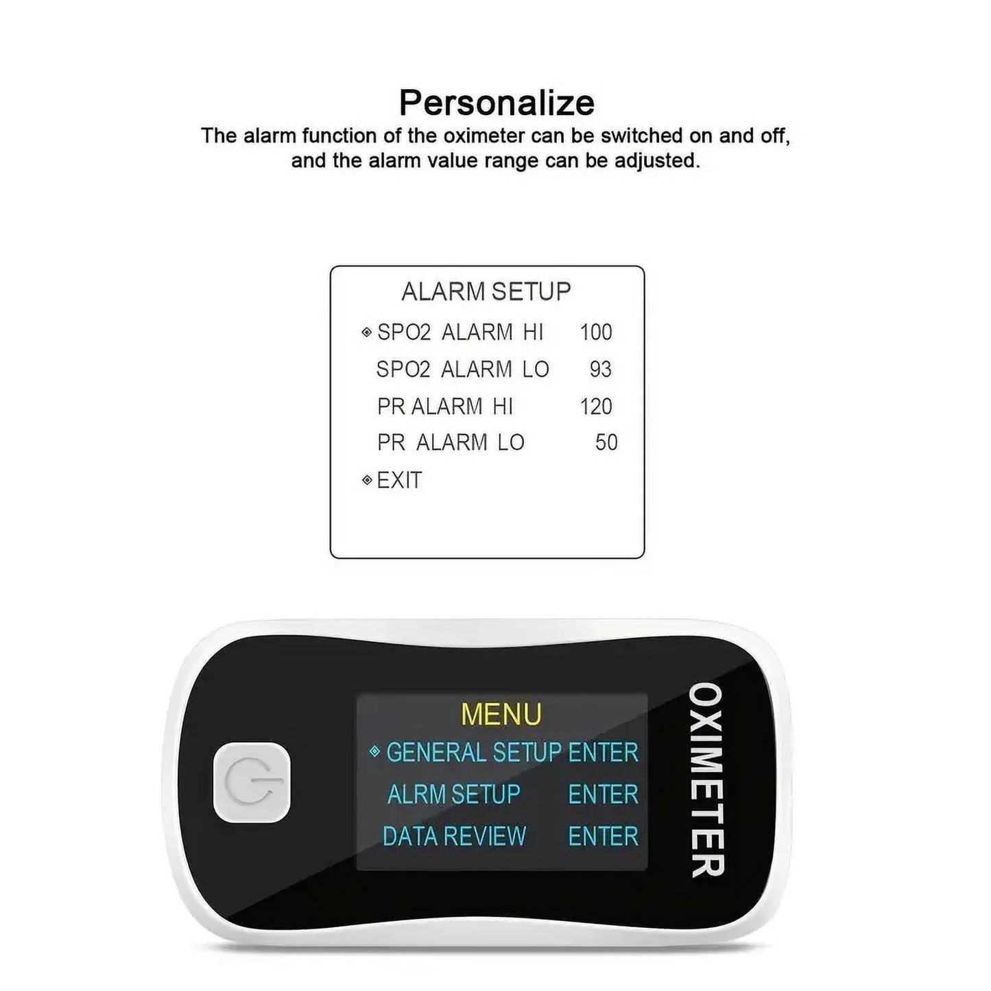Oximeter with digital display on a white background

