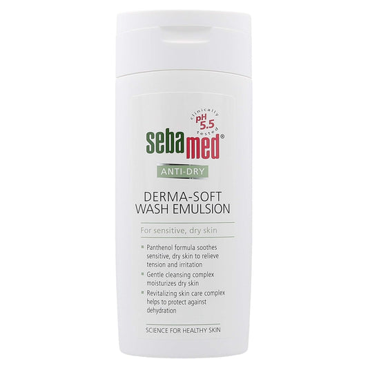Sebamed Derma-Soft Wash Emulsion bottle on a white background

