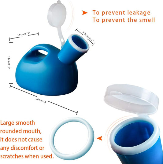 Blue plastic container with measurements and text on a white background

