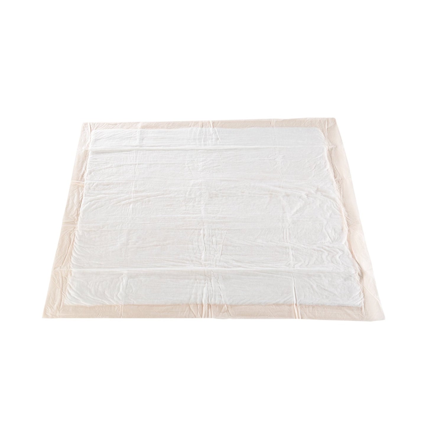 White mattress pad with beige border on a white background