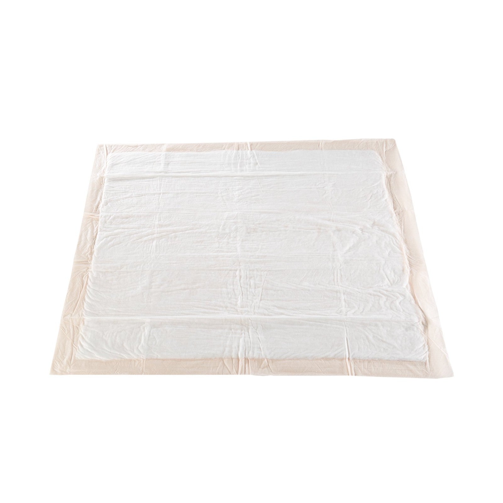 White mattress pad with beige border on a white background