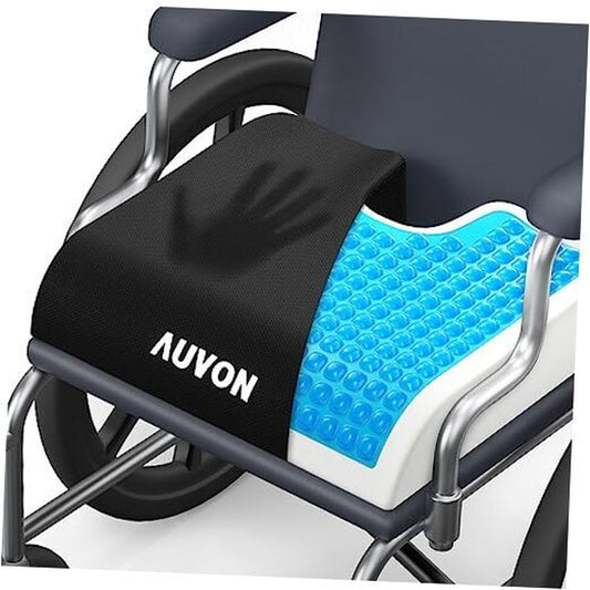 Wheelchair with a gel seat cushion featuring the brand 'AUVON'.

