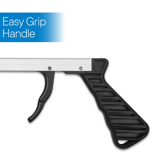 Close-up of Royal Medical grabber tool showing contoured trigger handle. 