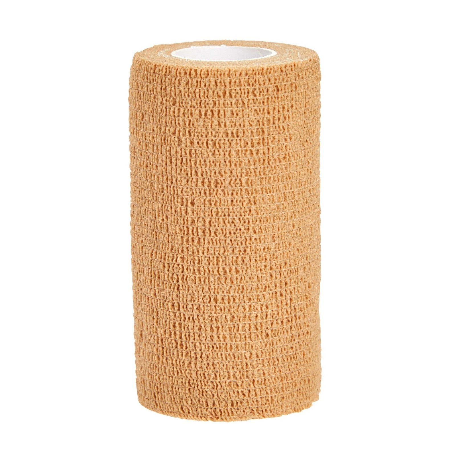 Roll of beige elastic bandage on a white background

