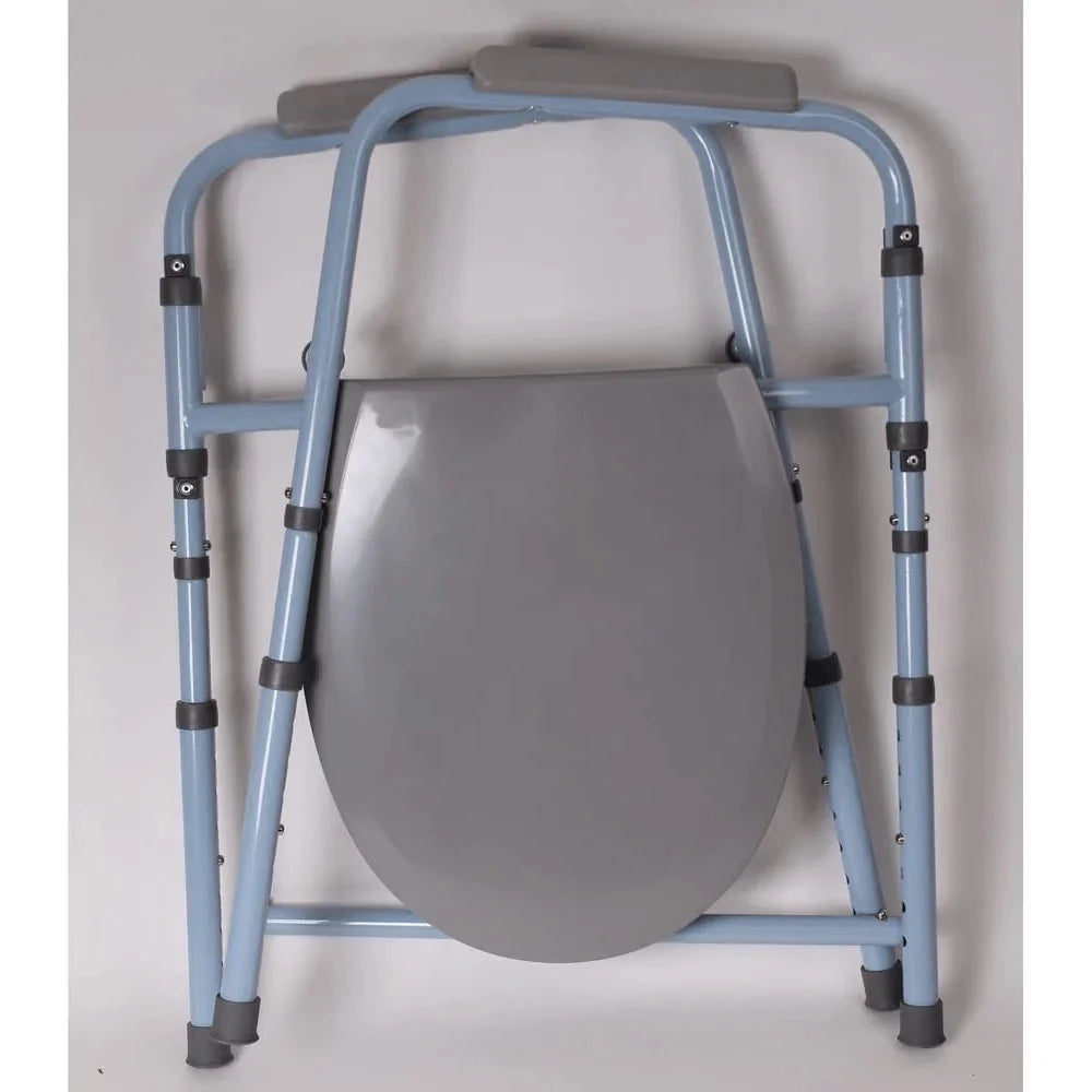 Top-down view of Carex Commode highlighting seat opening, splash guard, and removable bucket placement.