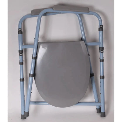 Top-down view of Carex Commode highlighting seat opening, splash guard, and removable bucket placement.