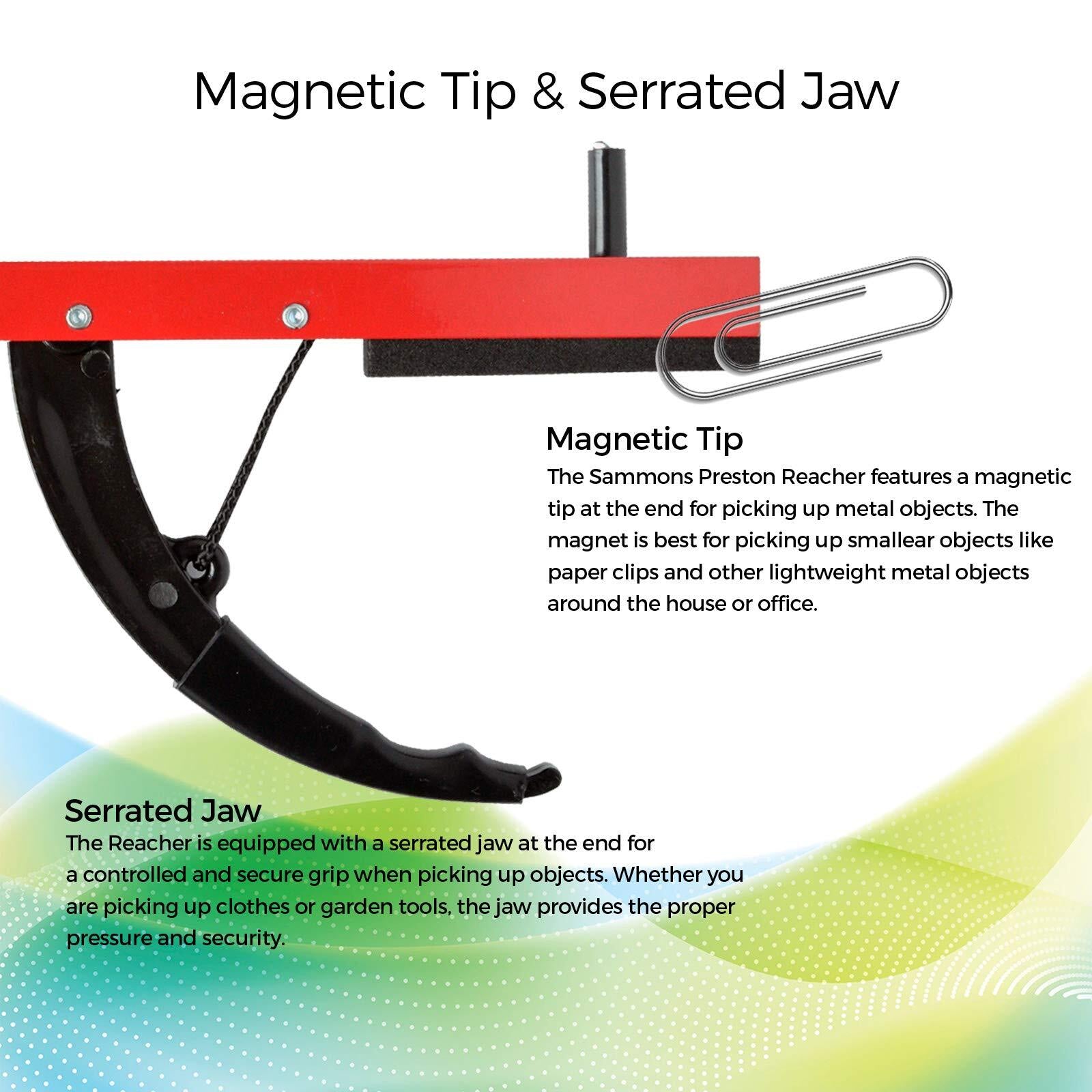 Sammons Preston Reacher with magnetic tip and serrated jaw on a colorful gradient background