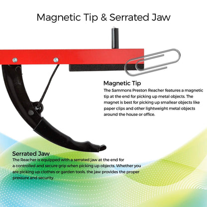 Sammons Preston Reacher with magnetic tip and serrated jaw on a colorful gradient background