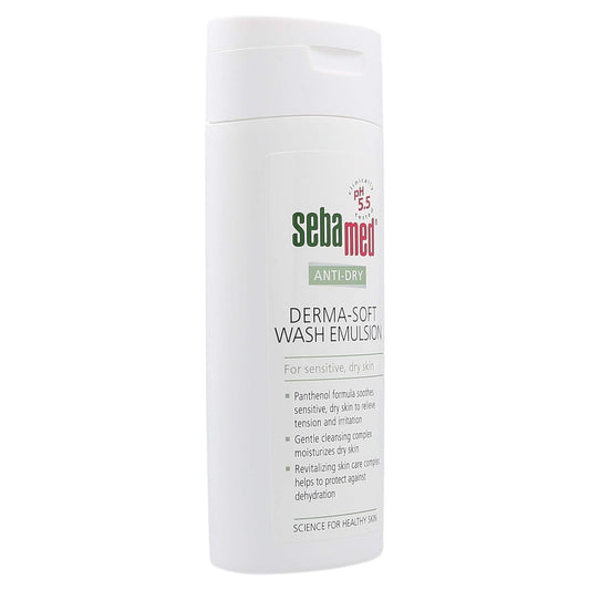 Sebamed Derma-Soft Wash Emulsion bottle on a white background

