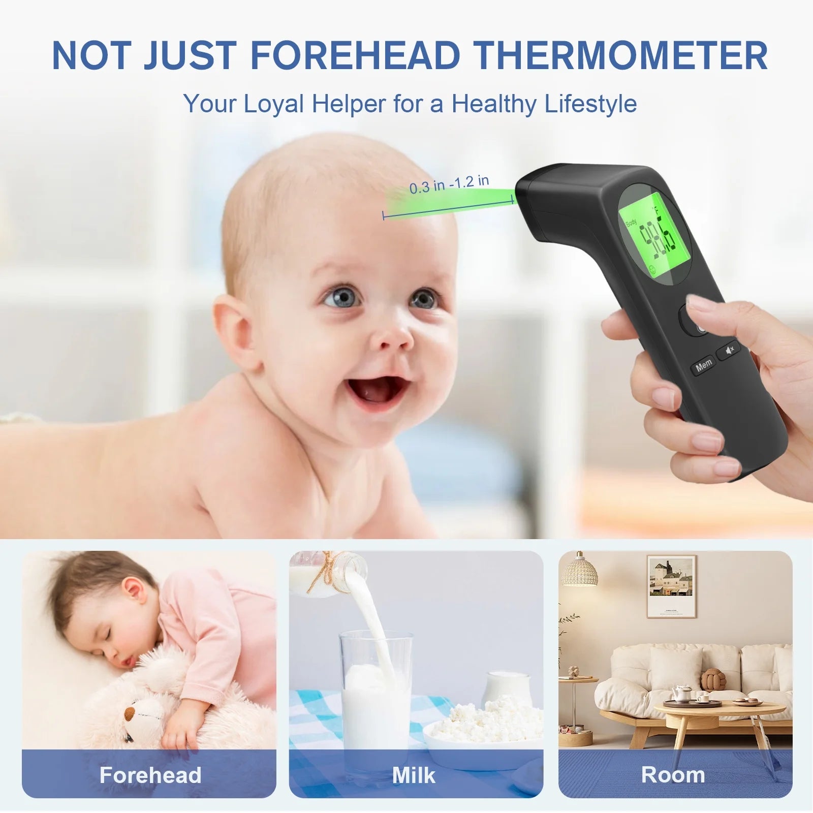 Digital Thermometer for Adults and Kids, Forehead No-Touch Thermometer with Fever Alarm, Accurate and Easy-To-Use Thermometer for Home Use,Digital Thermometer for Adults,Black
