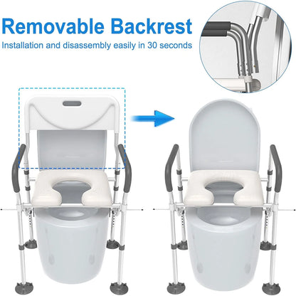 BESTSLE toilet seat and shower chair packaging with product features including 330 lb capacity and adjustable frame.