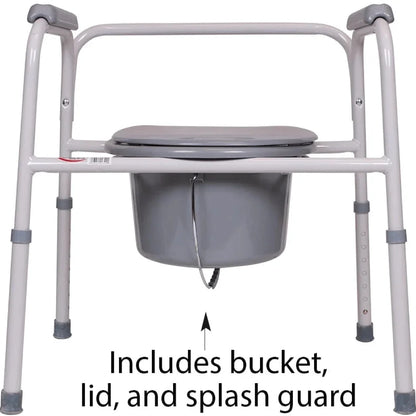Carex 3-in-1 Bedside Commode packaging with product features and usage options for home health care.