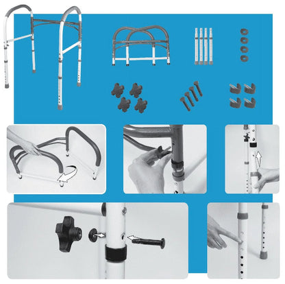 Carex toilet safety rails packaging with product features including 300 lb capacity, adjustable width, and padded handles.