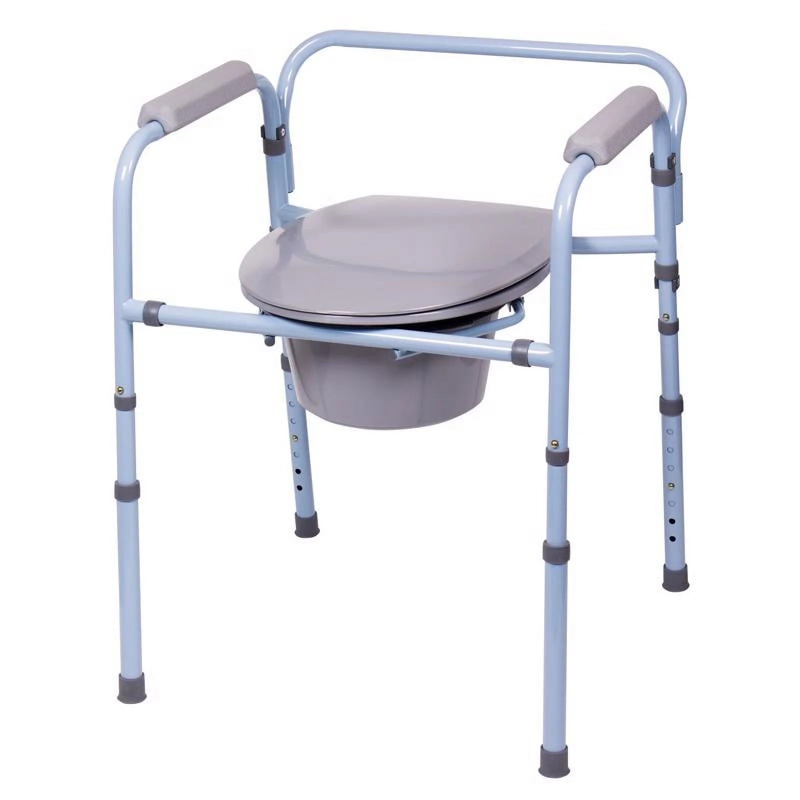 Carex 3-in-1 Bedside Commode with removable bucket. Functions as a portable toilet, raised seat, or safety frame for home mobility support.