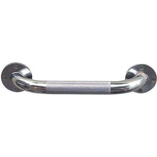 Chrome grab bar with metallic finish on a white background