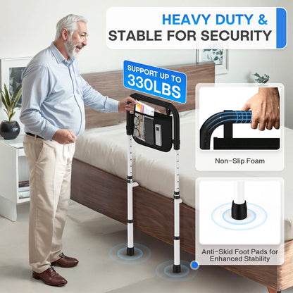 Bed Rails for Elderly Adults Safety with Leg Adjustable, Bed Cane for Seniors with Free Storage Bag and Fixing Strap