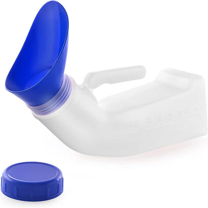 White urinal with a blue cap on a white background


