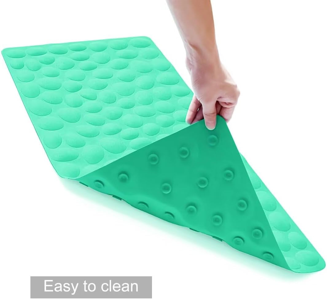Green textured mat with a hand holding it, on a white background