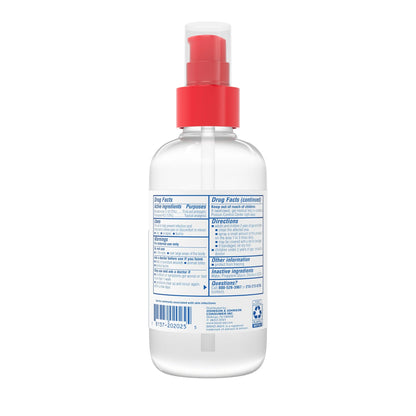 Clear spray bottle with red cap on a white background

