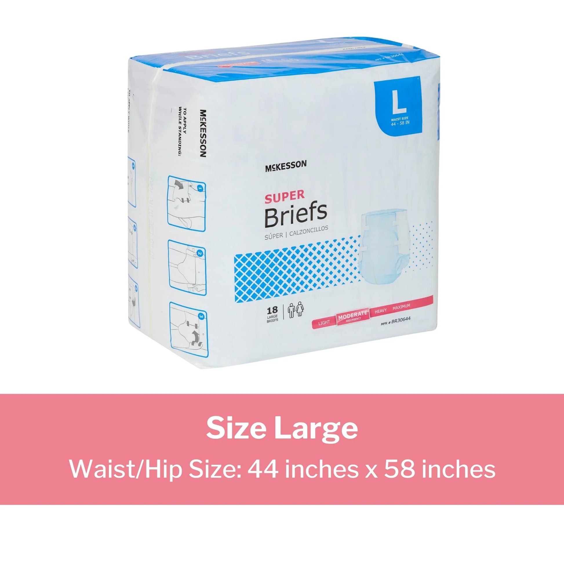 Super Briefs, Incontinence, Moderate Absorbency, Large, 18 Count, 4 Packs, 72 Total