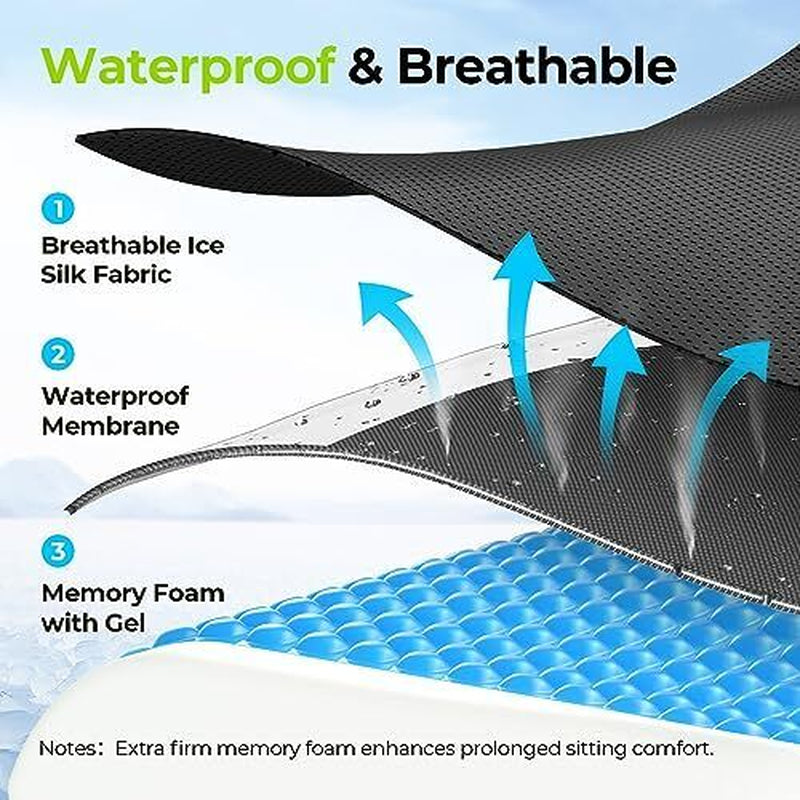 Gel Wheelchair Seat Cushion, Relieve Sciatica, Back, Coccyx, Pressure Black